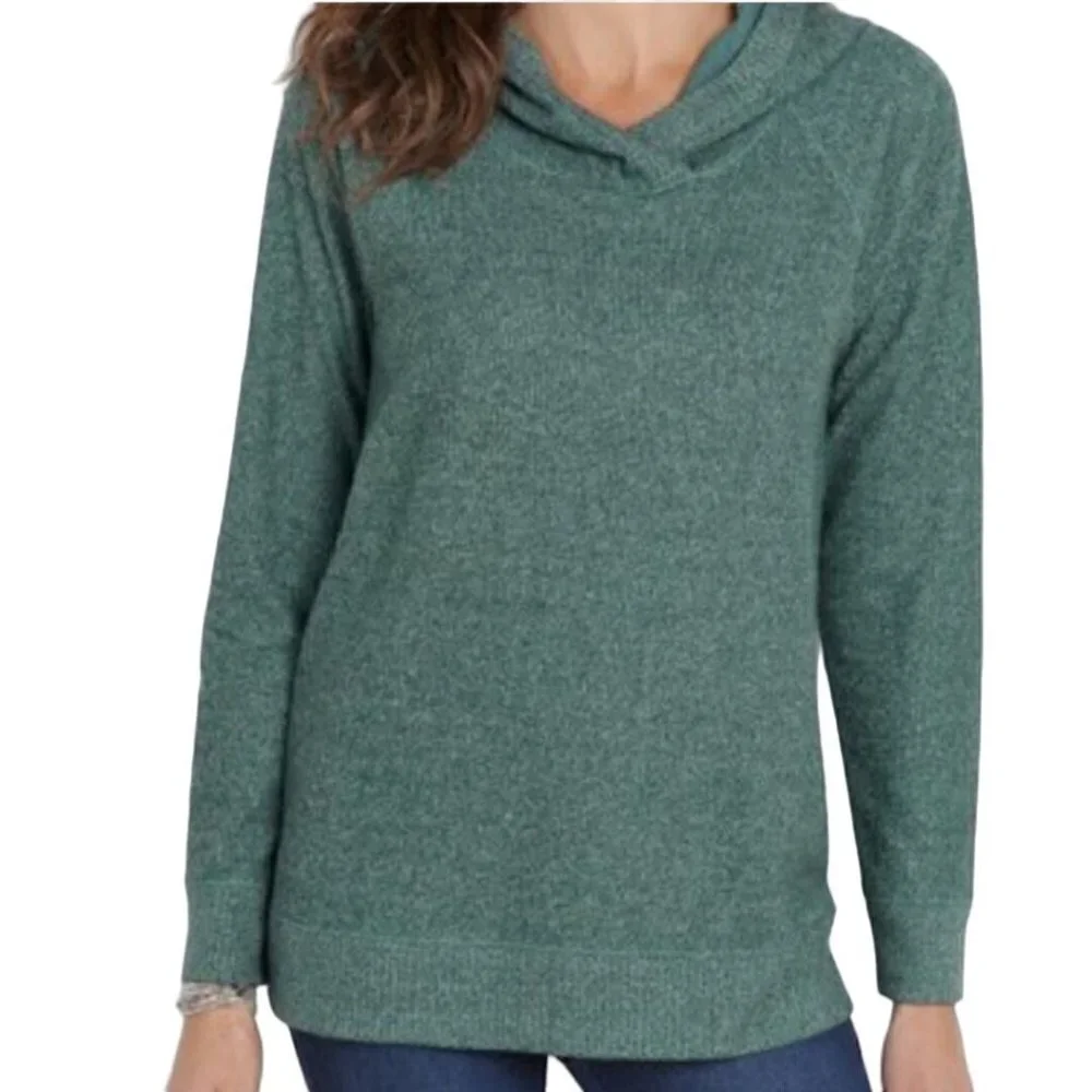 Soft Surroundings Evergreen Pullover Hoodie Tunic Top Size L